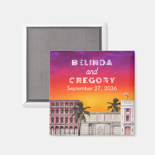 Miami Beach Rainbow Row Charleston Palm Wedding Magnet
