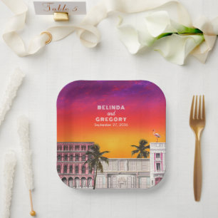Miami Beach Rainbow Row Charleston Palm Wedding Paper Plate