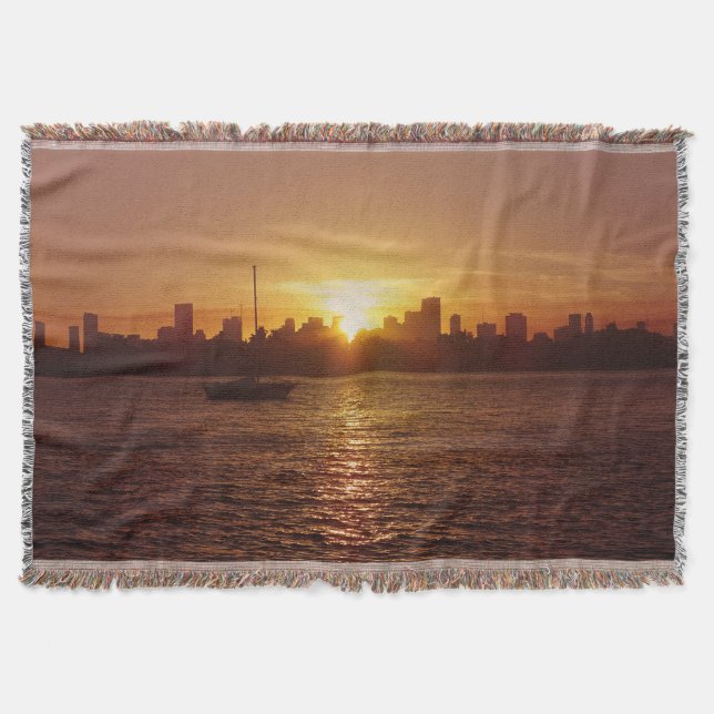 Miami Beach Skyline at Sunset Throw Blanket (Front)