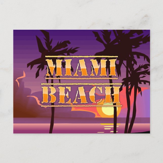 Miami Beach Sunrise and Palm Trees Postcard (Front)