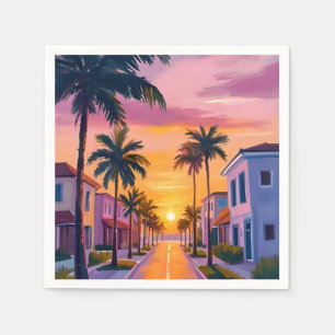 Miami Beach Sunset Ocean Florida Watercolor Napkin