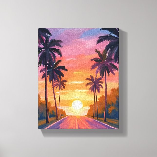 Miami Beach Sunset Palm Tree Tropical Canvas Print (Front)