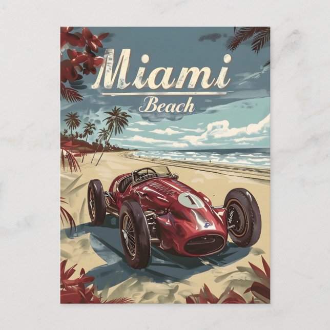 Miami Beach Vintage racing car Postcard (Front)