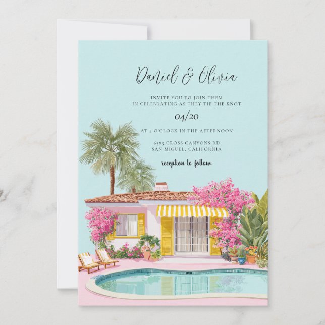 Miami Beach Watercolor Wedding Invitation (Front)
