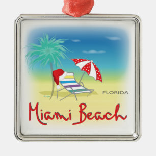 Miami Beach with Santa Hat, Palms Metal Tree Decoration