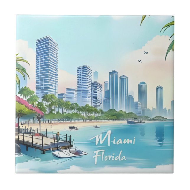 Miami City Florida skyline Tile (Front)