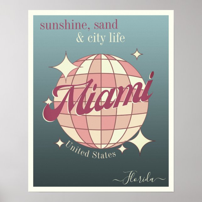 Miami City Florida USA Retro Vintage Poster (Front)