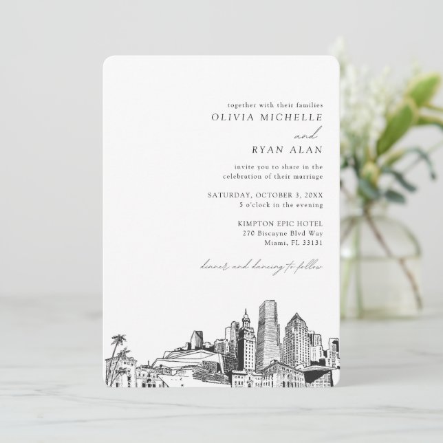 Miami Destination Wedding Skyline Invitation (Standing Front)