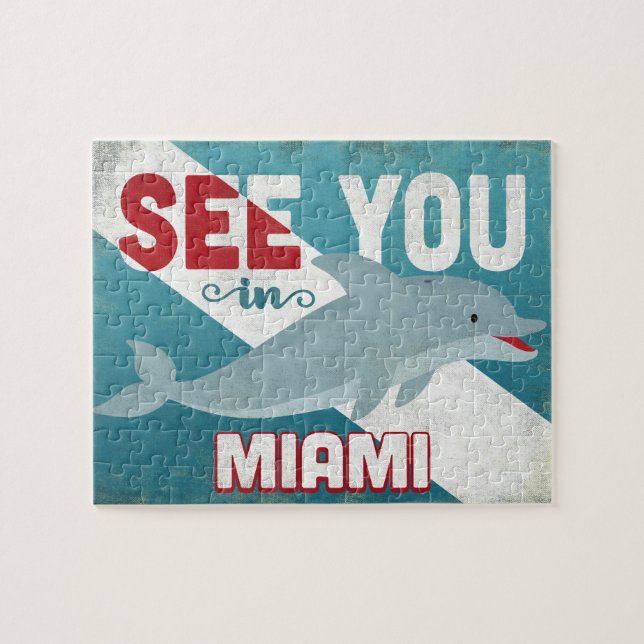 Miami Dolphin - Retro Vintage Travel Jigsaw Puzzle (Horizontal)