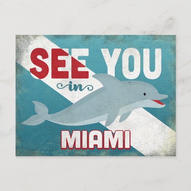 Miami Dolphin - Retro Vintage Travel Postcard (Front)
