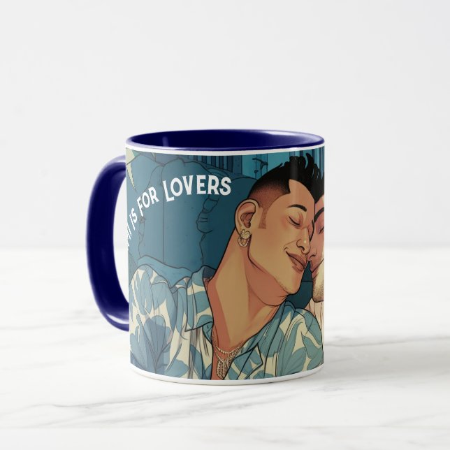 Miami Downtown Gay Men Cuddling Illustration Mug (Front Left)