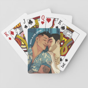 Miami Downtown Gay Men Cuddling Illustration Playing Cards