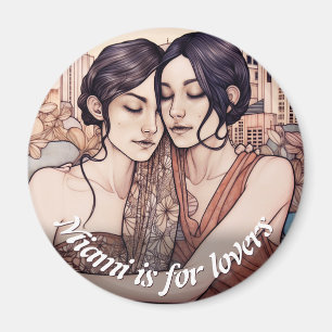 Miami Downtown Women Cuddling LGBT Drawing Magnet