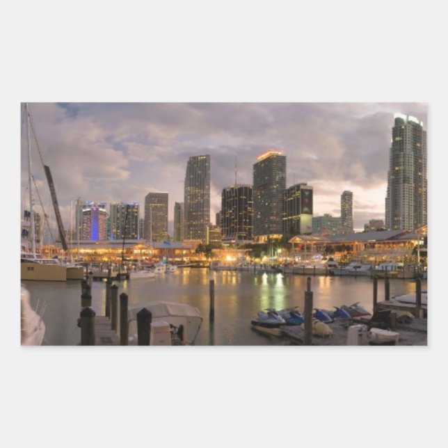 Miami financial skyline at dusk rectangular sticker (Front)