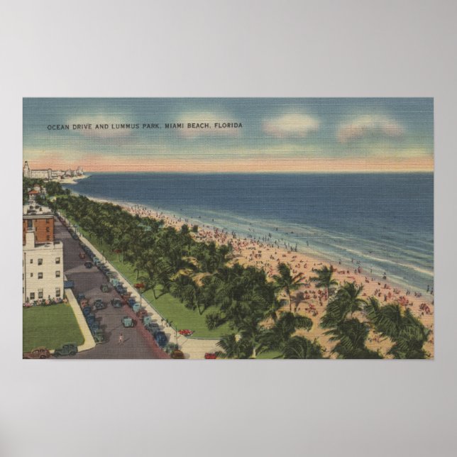 Miami, FL - Ocean Drive and Lummus Park Poster (Front)