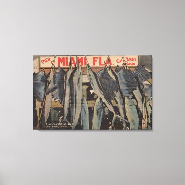 Miami, FL - View of Pier 5 City Yacht Club w/ Canvas Print (Front)