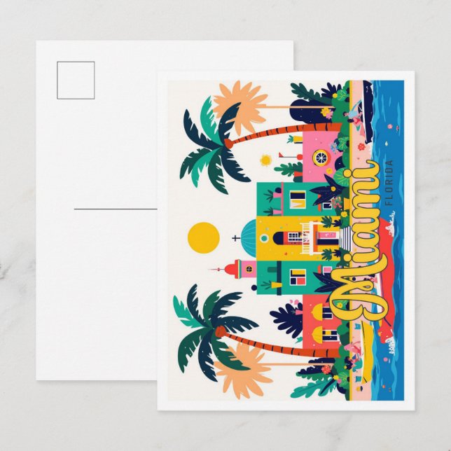 Miami Florida Abstract Vintage Travel Illustration Postcard (Front/Back)