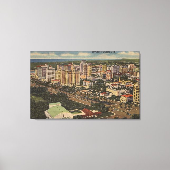 Miami, Florida - Aerial View of Downtown Canvas Print (Front)