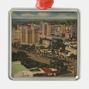 Miami, Florida - Aerial View of Downtown Metal Tree Decoration