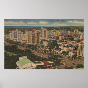 Miami, Florida - Aerial View of Downtown Poster