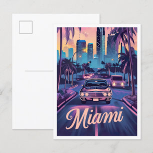 Miami Florida Art Vintage Travel Illustration Postcard
