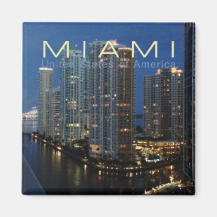 Miami Florida at Night Travel Photo Fridge Magnet