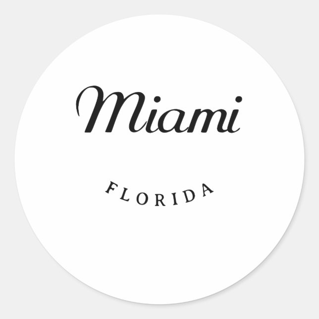 Miami Florida Black Font Classic Round Sticker (Front)