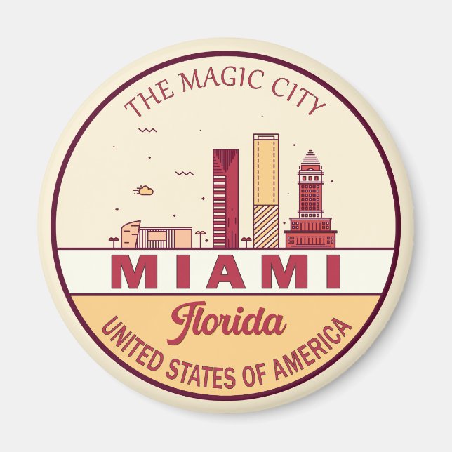 Miami Florida City Skyline Emblem Magnet (Front)