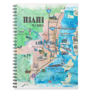 Miami Florida Fine Art Print Retro Vintage Map Notebook
