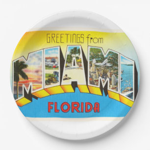 Miami Florida FL Old Vintage Travel Souvenir Paper Plate