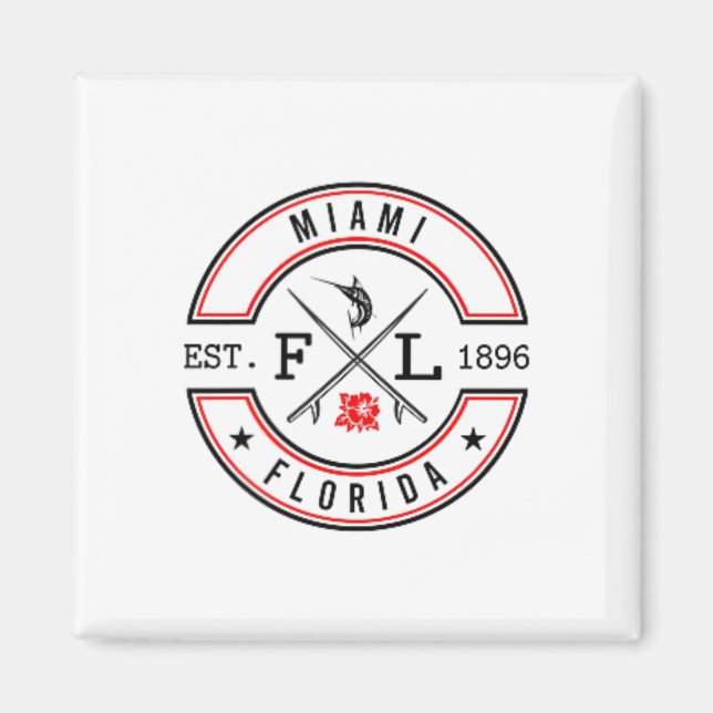Miami Florida Fl Retro Surfer Beach Front And Ck  Magnet (Front)