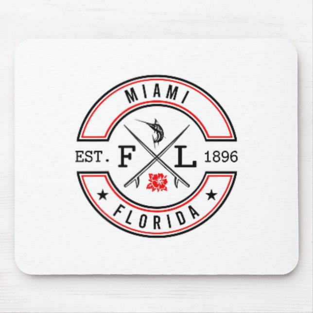 Miami Florida Fl Retro Surfer Beach Front And Ck  Mouse Pad (Front)