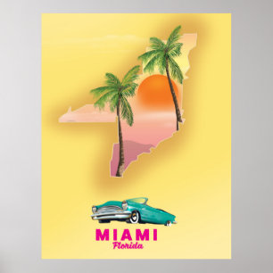 Miami Florida illustrated map poster