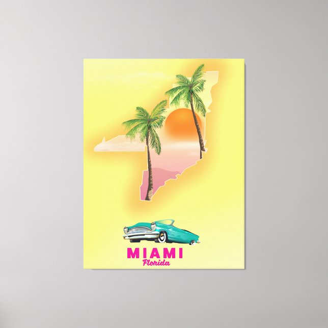 Miami Florida illustrated map poster Canvas Print (Front)