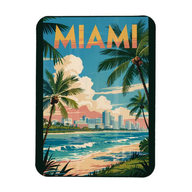 Miami Florida Illustration Travel Art Vintage Magnet (Vertical)