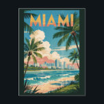 Miami Florida Illustration Travel Art Vintage Postcard<br><div class="desc">Miami retro vector travel design. From the colourful Art Deco architecture of South Beach to the flavorful streets of Little Havana,  Miami offers an electric mix of style,  culture,  and coastal beauty.</div>