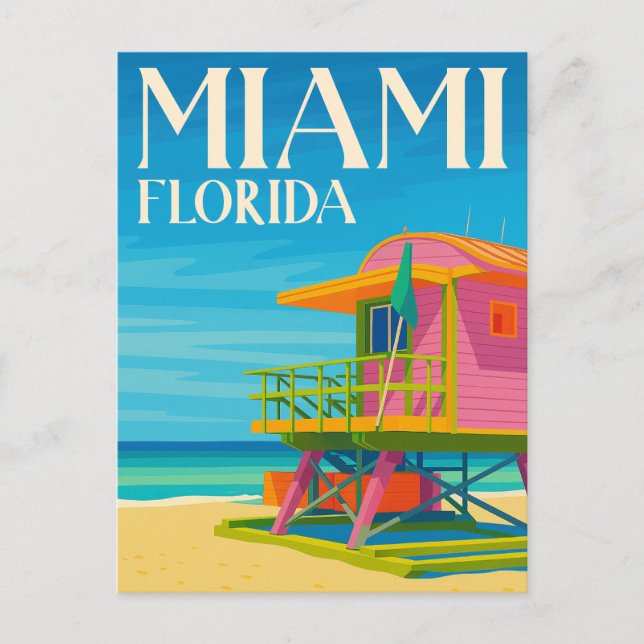 Miami Florida Lifeguard Stand Beach Postcard (Front)