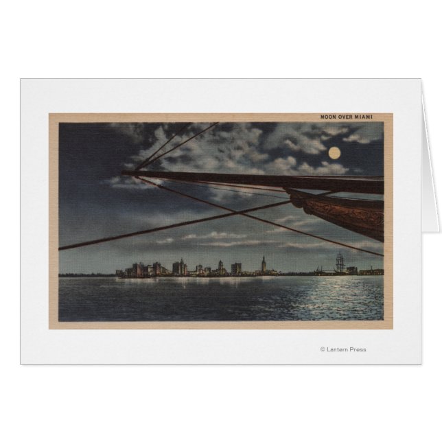 Miami, Florida - Moonlit View of City Over Water (Front Horizontal)