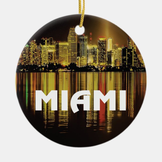 Miami Florida night photo Ceramic Tree Decoration (Front)