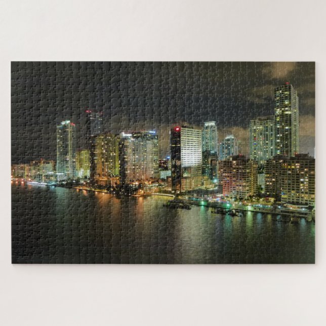 Miami Florida Night Time Skyline Jigsaw Puzzle (Horizontal)