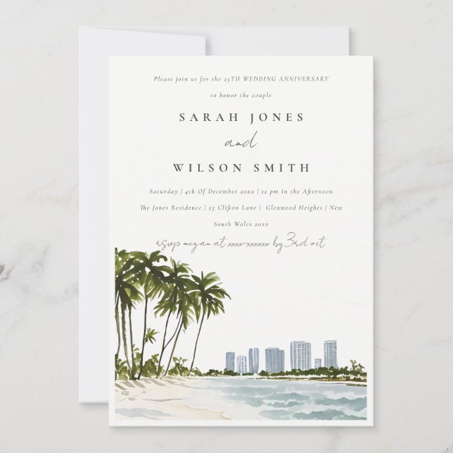 Miami Florida Palm Landscape Wedding Anniversary Invitation (Front)