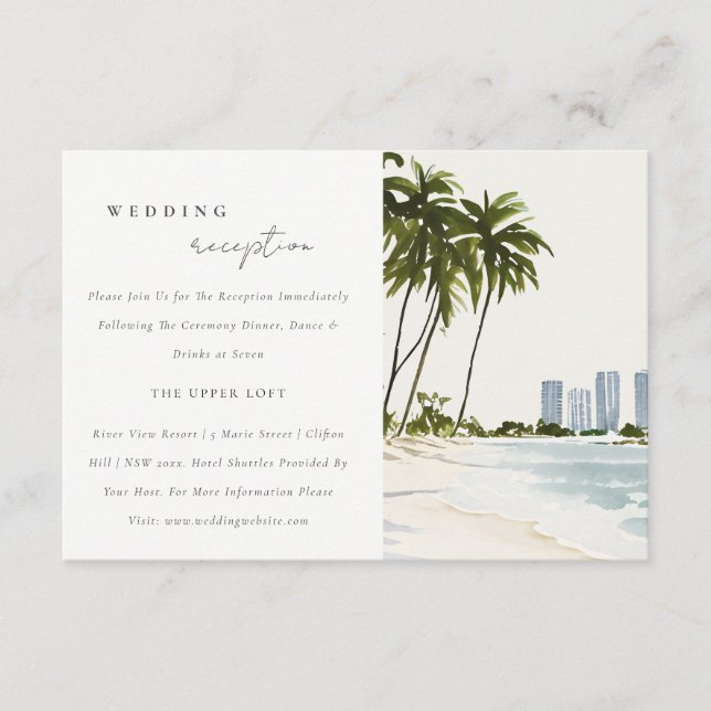 Miami Florida Palm Landscape Wedding Reception Enclosure Card (Front)