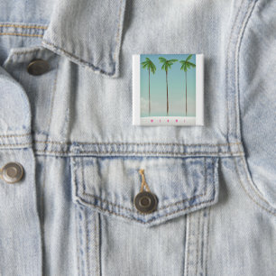 Miami, florida palm travel poster. 15 cm square badge