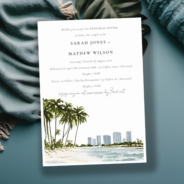 Miami Florida Palm Trees Beach Rehearsal Dinner Invitation (Creator Uploaded)