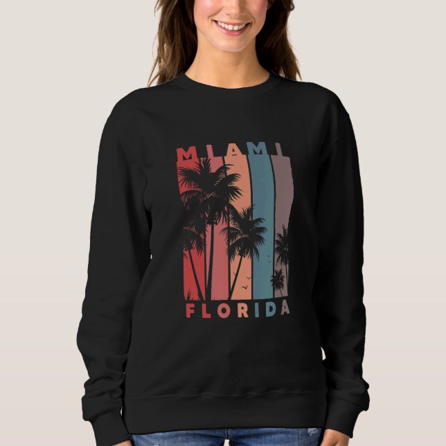 Miami Florida Palm Trees Beach Summer Vacation Ret Sweatshirt (Front)