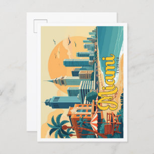 Miami Florida Pop Art Travel Illustration Postcard