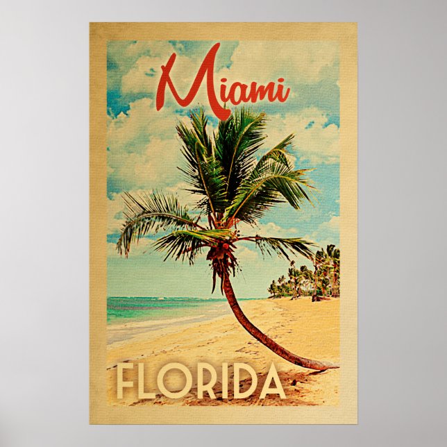 Miami Florida Poster Vintage Palm Tree Beach (Front)