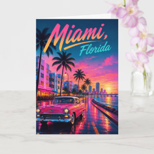 Miami Florida Retro Neon Sunset Travel Card