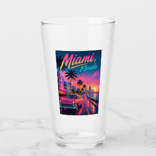 Miami Florida Retro Neon Sunset Travel Glass