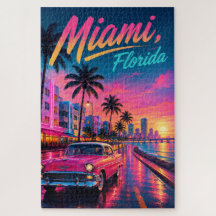 Miami Florida Retro Neon Sunset Travel